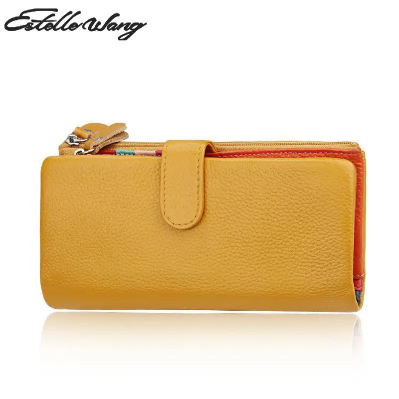 

2016 New Lady cowhide Leather Multifunction Spell color Long Wallet 24 Card holder women Purse