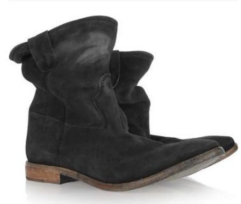 Fashion font b Women b font Round Toe Suede Leather Motorcycle Ankle Boots Ladies Hidden Heel
