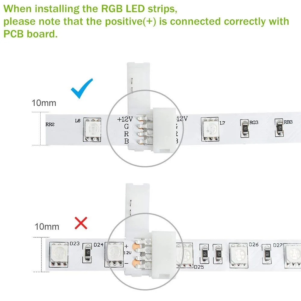 10 мм 5050 2PIN 4PIN разъем для светодиодной ленты L T+ форма без пайки защелкивается 4 проводника правый угол угловой зажим для RGB светодиодные ленты
