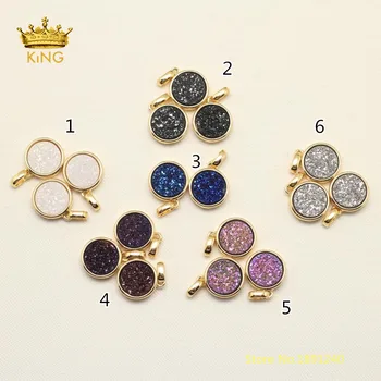 

10PCS Titanium Druzy Achate Coin Shaped Fashion Pendants Bulk,Raw Drusy Agates Plated Gold Edged Flat Round Charms Jewelry DSS77