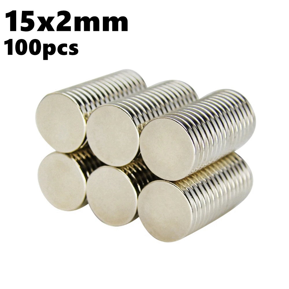 

Searching Magnet in Disc 15mm x 2mm Powerful Magnetic Small Round Neodymium Magnets 100pcs 15*2 N35 Imanes Rare Earth