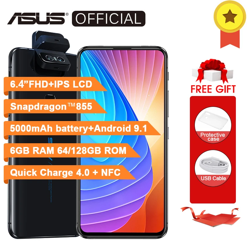 Глобальная версия ASUS Zenfone 6 устройство, док-станция Qualcomm Snapdragon 855 телефон 48+ 13 Мп отпечатков пальцев 6 ГБ Оперативная память 64 Гб Встроенная память 5000 мА/ч, 6,4 дюймовый смартфон 4G