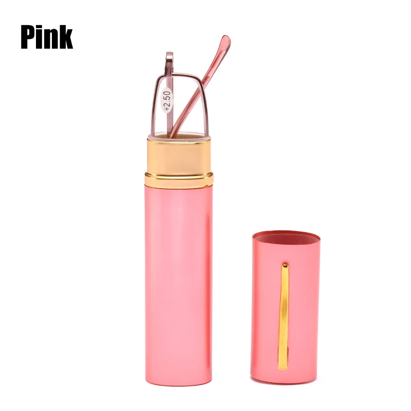 Pink SOOLALA легкие мини складные очки для чтения для женщин и мужчин+ 1,0 до 4,0 сплав портативный контейнер Пресбиопия очки ручки с коробкой - Цвет оправы: Pink