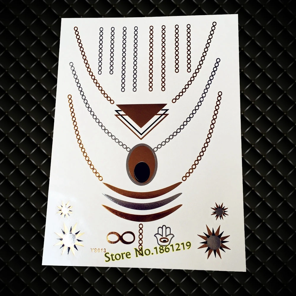 Argento Dorato Sole Indiano Modello Ciondoli Di Diamanti Collana Di Disegno Tatuaggio Adesivi Donne Degli Uomini Gys-13 Flash Impermeabile Tatuaggi Fi