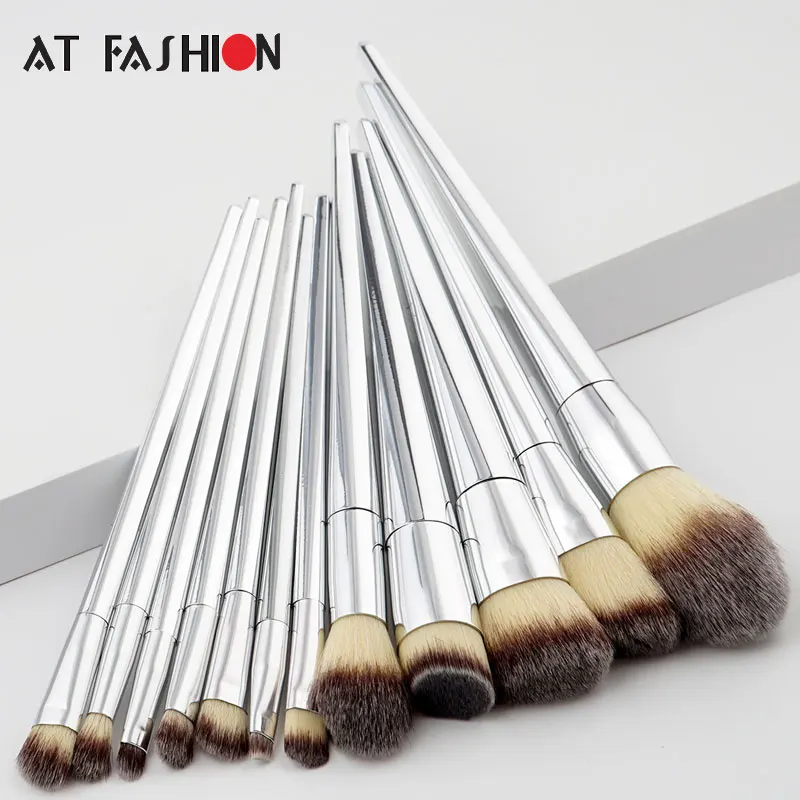 

12Pcs Set Professional Makeup Brush Foundation Eye Shadows Lipsticks Powder Make Up Brushes Tools Silver Brush pincel maquiagem