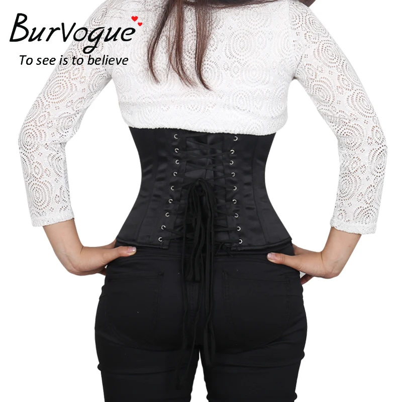 Burvogue, женские сексуальные корсеты и бюстье, талия, Cincher, 12 стальных костей, корсеты для похудения, под грудью, атласные, талии, тренировочные корсеты