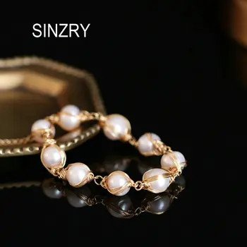 

SINZRY original design gold color handmade freshwater natural pearl elegant charm bracelet creative lady jewelry