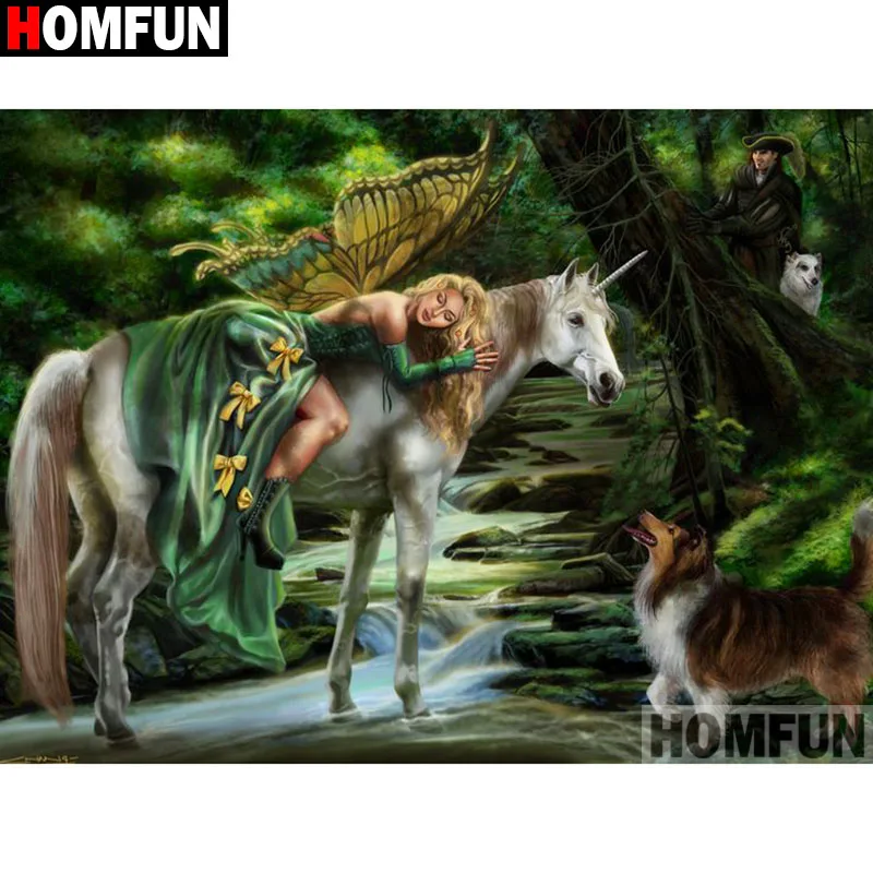 

HOMFUN Square/Round Drill 5D DIY Diamond Painting "Fairy Unicorn Dog" Embroidery Cross Stitch Full Rhinestone Decor A17276