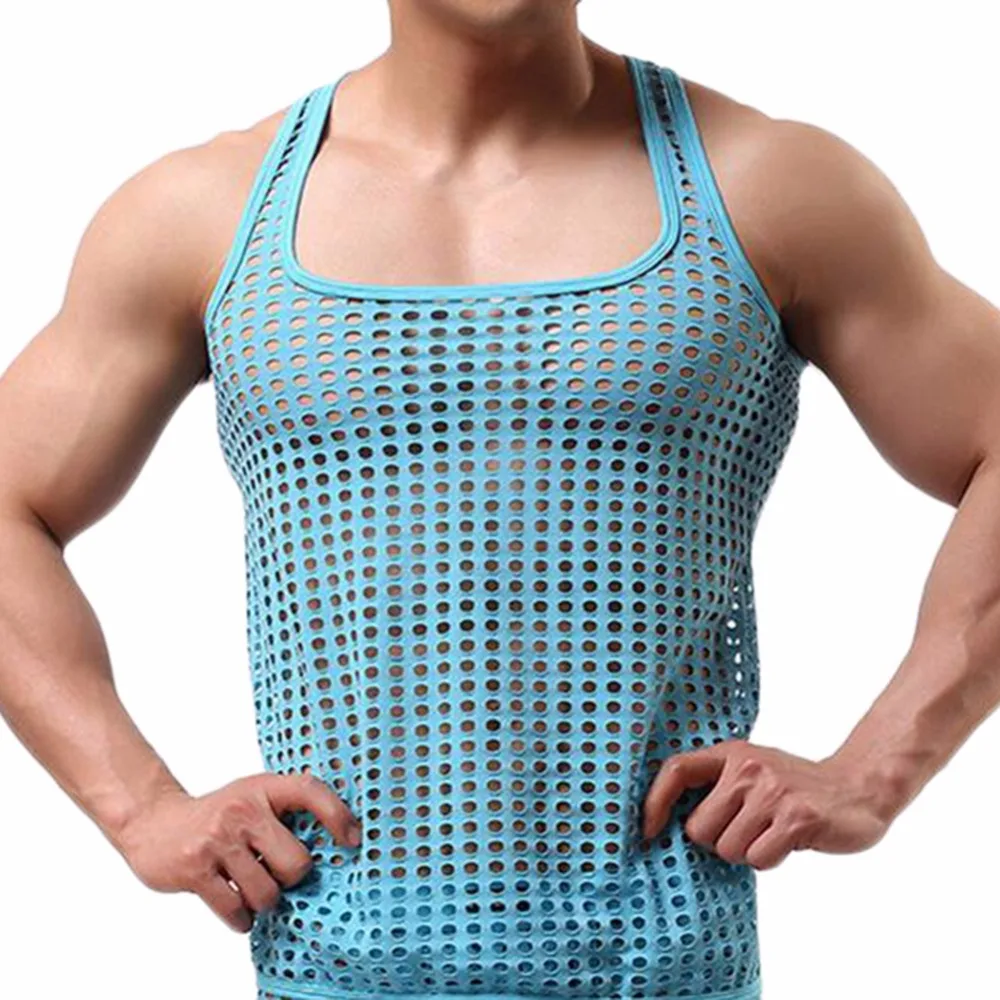 Summer Mens Vests Tank Top Men Mesh T Shirt Sleeveless Net Sexy