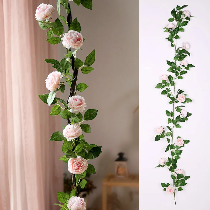 CHENCHENG 180 см искусственные цветы пион поддельные шелковые розы плюща лоза дома настенные свадебные декоративные гирлянды Декор - Цвет: Pink