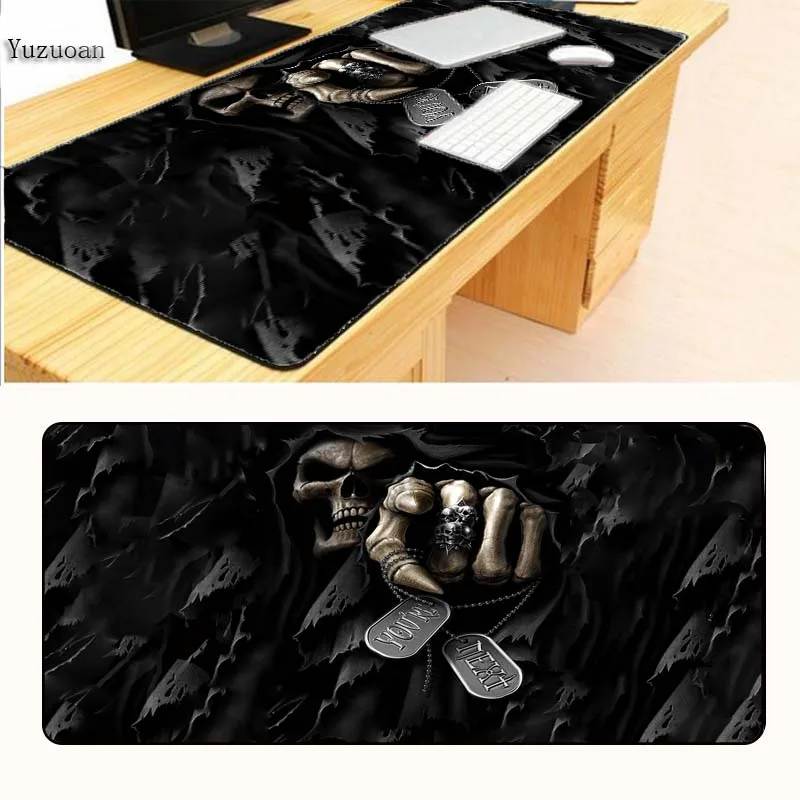 

Yuzuoan Free Shipping Hot Promotion Terrible Balck Skull Keyboard Desk Gaming Mouse pad Large Black Lock Edge For Boy Girl Gift
