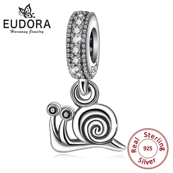 

2019 Eudora 925 Sterling Silver Exquisite Charms Bead Animal Snails DIY Charms fit Original Bracelet & Necklace DIY Jewelry Z97