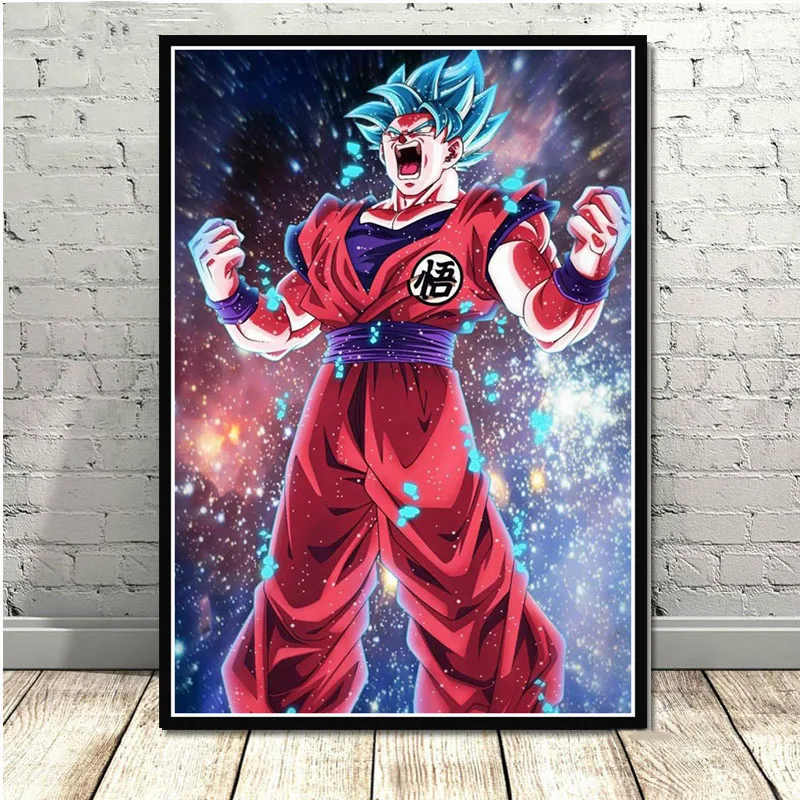 Горячий Dragon Ball Z Super Goku Ultra Instinct masted аниме плакат и печатная графика настенная художественная живопись картины для комнаты домашний декор - Цвет: Красный