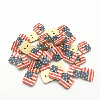 

50pcs 15mm Natural Wood Square Buttons USA Flags Painted Embellishments Scrapbook Cardmaking Sewing 2 Holes Accessories BUTTON