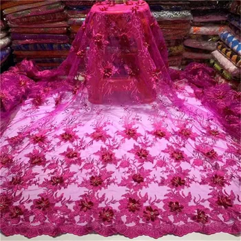 

3D Flower Embroidery Lace African Net Lace Fabric High Quality African French Tulle Lace Fabric For Party Dress