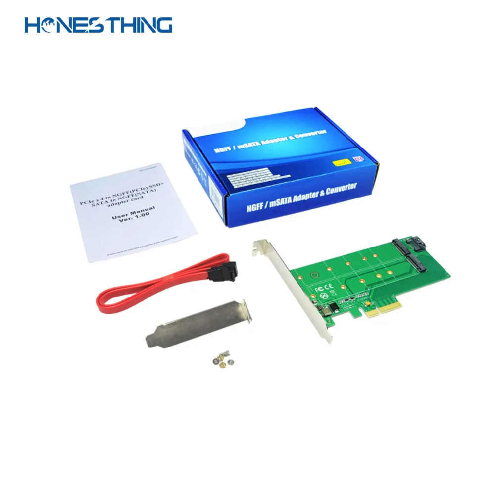 HonesThing PCI Express Controller Card PCIe x 4 to NGFF(PCIe) NVMe SSD+SATA to NGFF(SATA) Adapter Card Dual Voltage Power Supply 6
