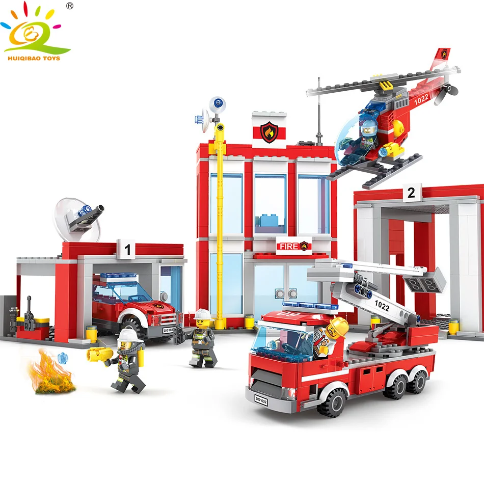 

718pcs Fire station Truck Helicopter Building Blocks set Compatible legoed city Firefighter Bricks Educational Toys For Children