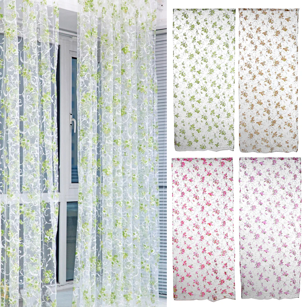 

Romantic Pteris Flower Embroidered Voile Window Curtain Knitted Translucidus Linen Curtains for Living Room Flat Window