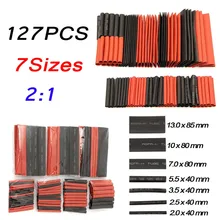 127Pcs Hot Sale 2:1 Polyolefin Heat Shrink Tube Shrinkable Sleeve Heatshrink Insulation Wire Cable Tube Wrap Tubes Kit Red Black