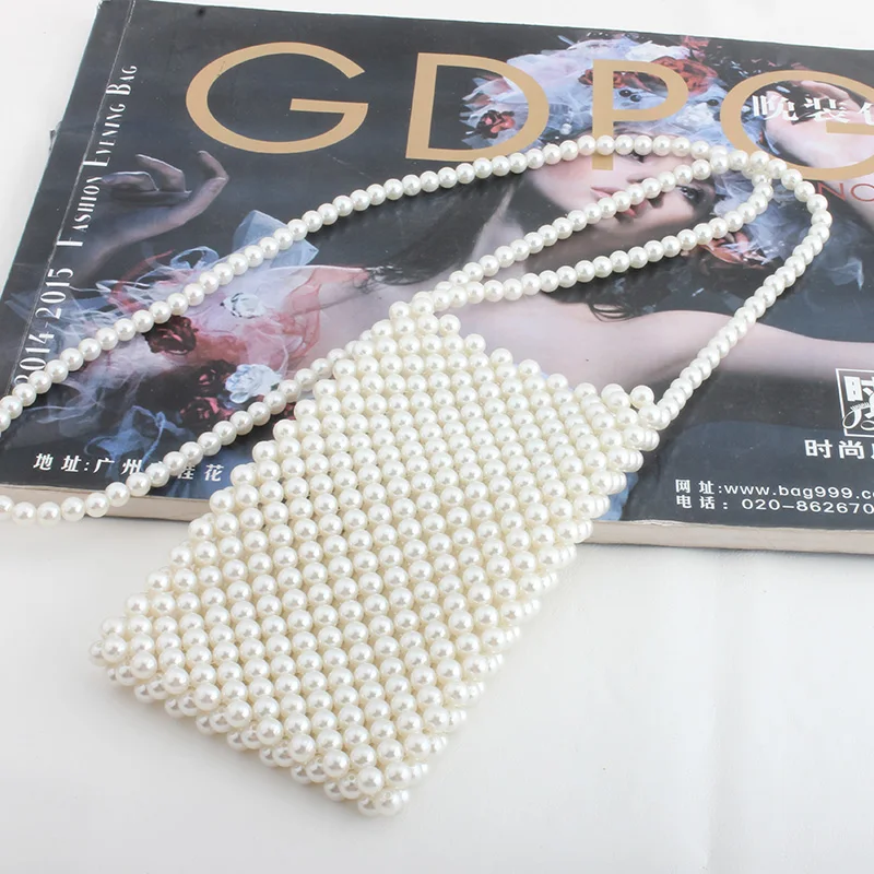 

Acrylic Braided Bead Ladies Shoulder Crossbody Bag Vintage Handmade Pearls Evening Bag Phone Wallets Hand Bags Wedding Party