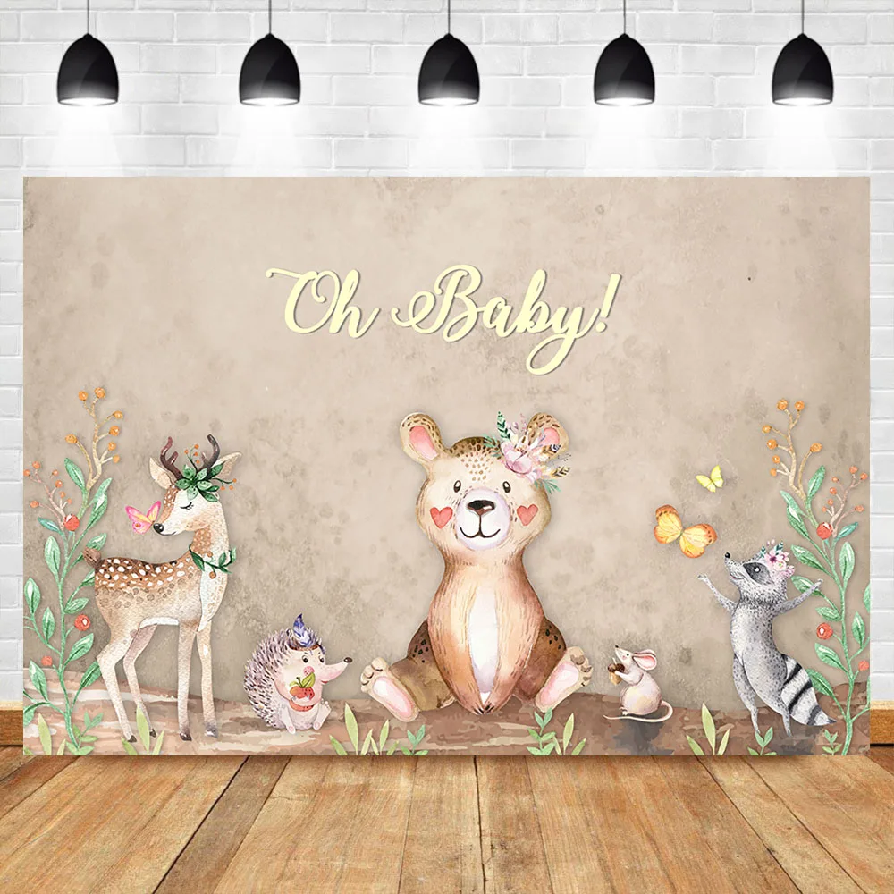 

Neoback Woodland Baby Shower Backdrop First Birthday Safari Animals Party Decorations Photography Background Dessert Table Props