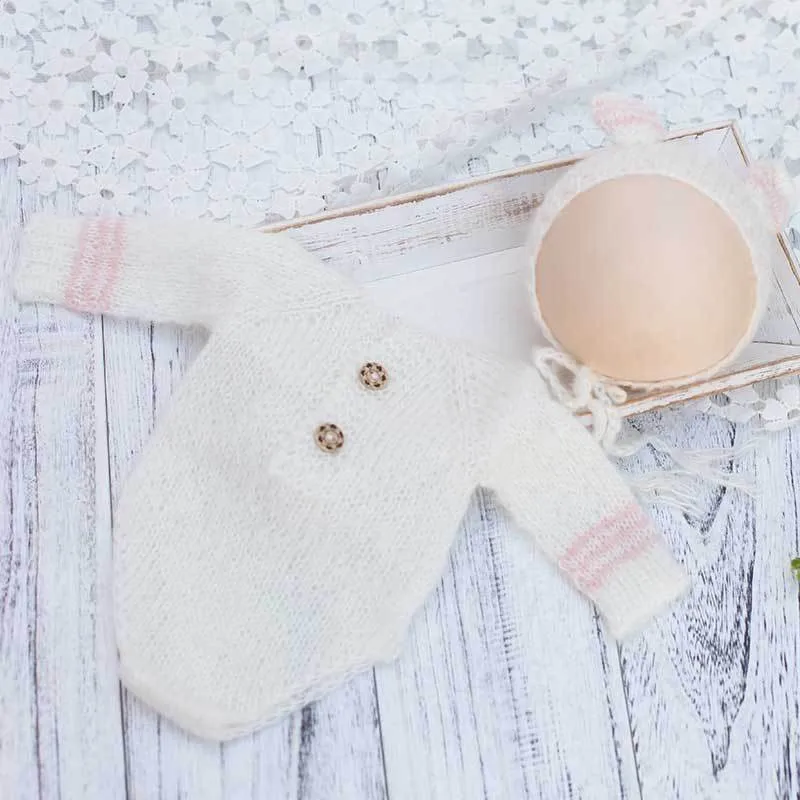 Newborn Photography Baby Baptism Clothing Knit Long Sleeve Suit Set Baby Photo Shoot Accessories for Studio Bebe Photographie