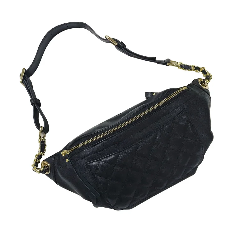 

Leather Female Bag Star of The Same Waistband Diamond Chain Chest Baotou Layer Cowhide Shoulder Crossbody Bag
