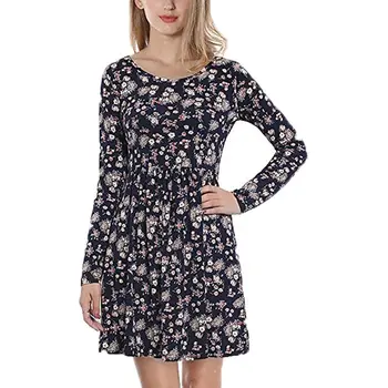 

Women Casual Dress Long Sleeve Floral Print Fall Dresses Ladies Slim A Line Short Mini Dress 2018 Fashions