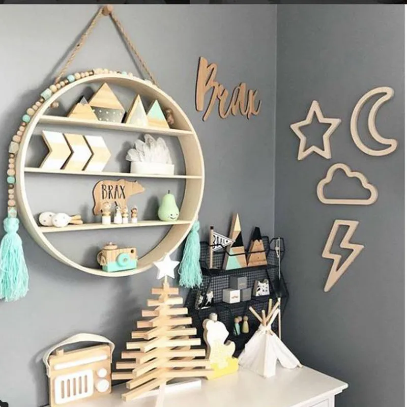 

Nordic Moon Rabbit Bunny Wooden Wall Sticker Decor DIY Wood Craft Decoration For Children Baby Bed Room Nursery Design Gifts