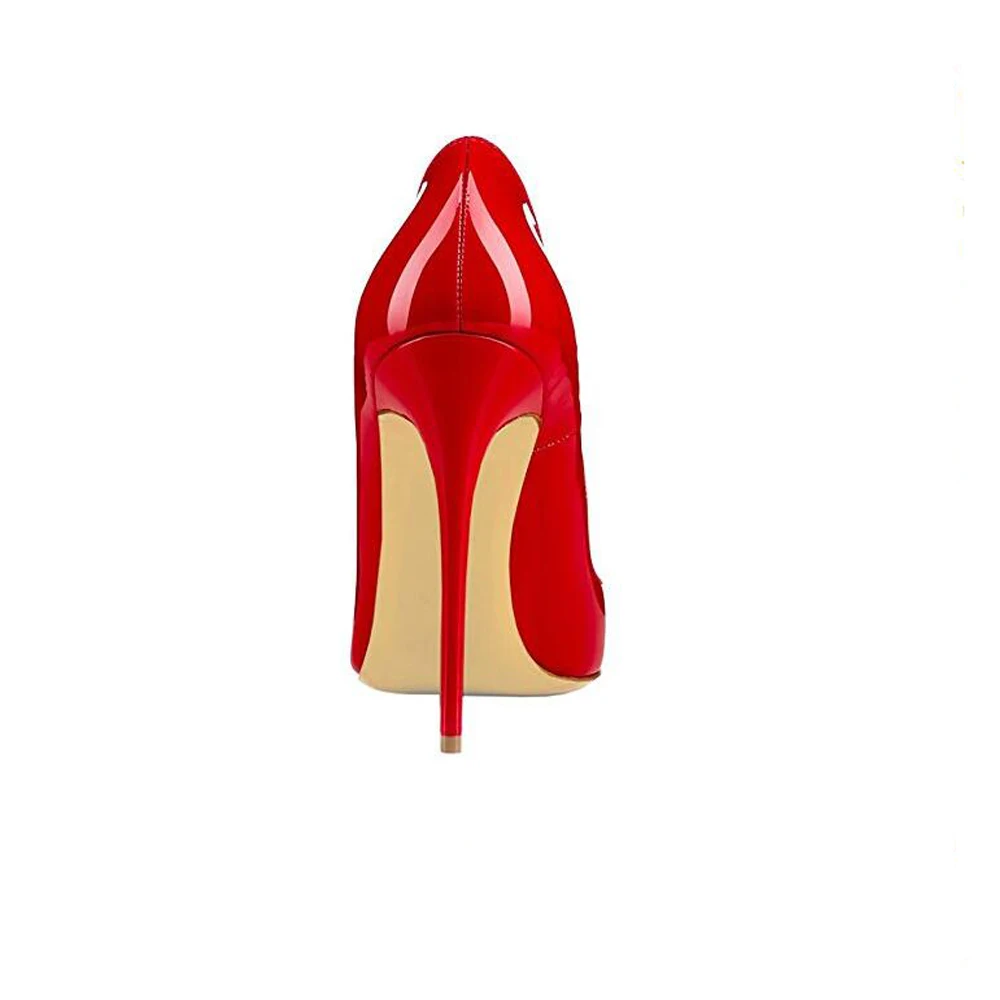 GENSHUO Women Pumps Red Lacquer Patent Leather High Heels Shoes for Wedding Party Sexy Stiletto Heels Pointed Toe 10 12cm