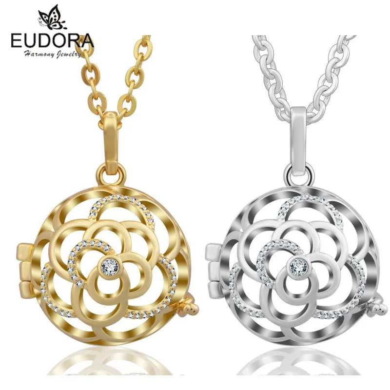 

Luxury Angel Caller Hollow Flower Crystal Cage Pendant Harmony Bola fit Bell Ringing Chime ball For Women Baby Best Gift Jewelry