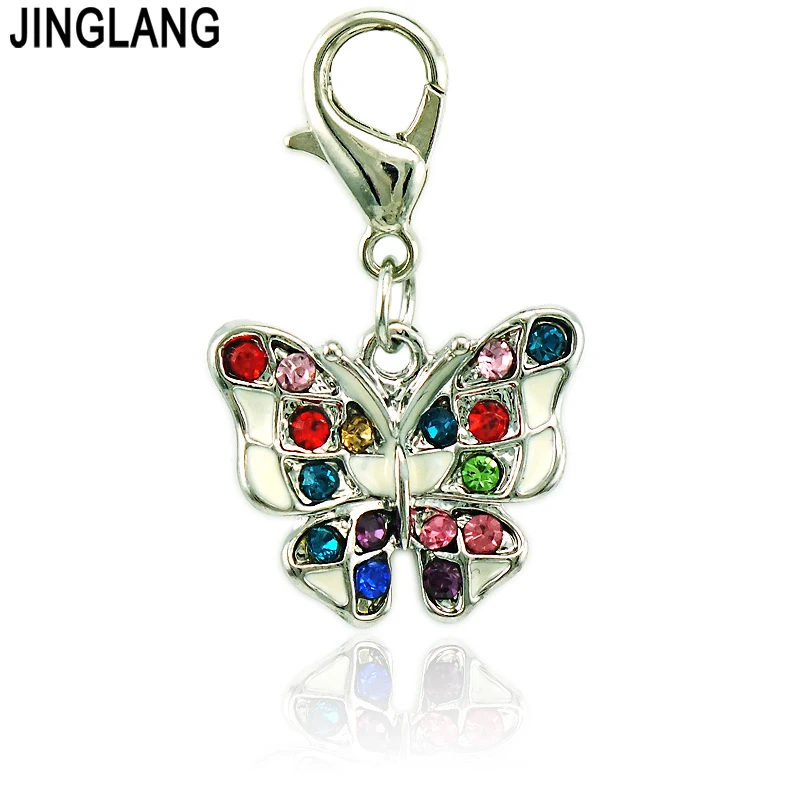 JINGLANG Fashion Lobster Clasp Charms Enamel Multicolor Rhinestone