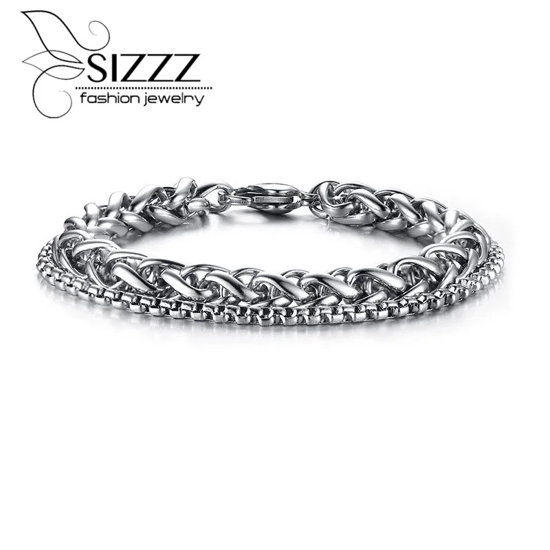 

SIZZZ European and American style men's titanium steel double chain bracelet&bangles