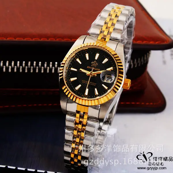 HK бренд Реджинальд Высокое качество корона женские золотые Стальные наручные часы календарь часы оптом бизнес леди подарок платье наручные часы