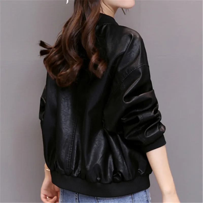 Vêtements 2018 Femmes Manteau Moto Veste Pu Casual Cape Harajuku Printemps Rue Capuche Arrivée Nouvelle Bomber 7SqvA1