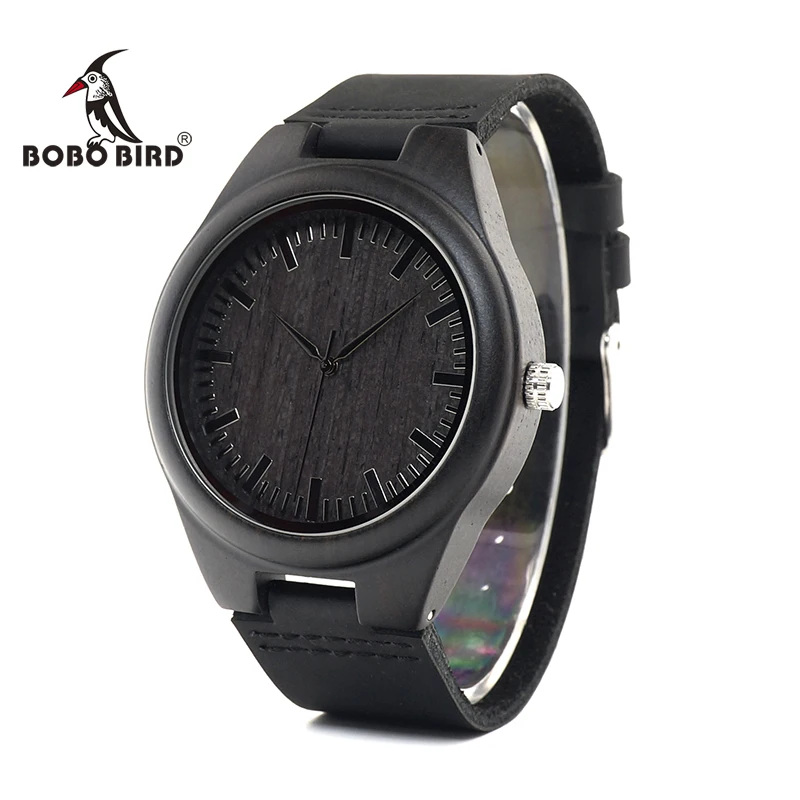 Ebony Wood Watches Man BOBO BIRD relojes hombre Quartz Wristwatches Male with Leather Strap as Gift Dropshipping