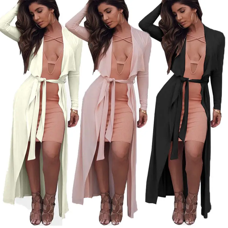 

New Stylish Women Casual Loose Long Sleeve Lace Up Cardigan Outwear Coat Jacket Fashion Womens Long Cardigan Coats