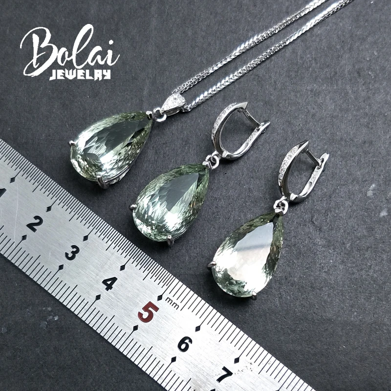 Bolaijewelry натуральным кулон с зеленым аметистом и серьги комплект ювелирных