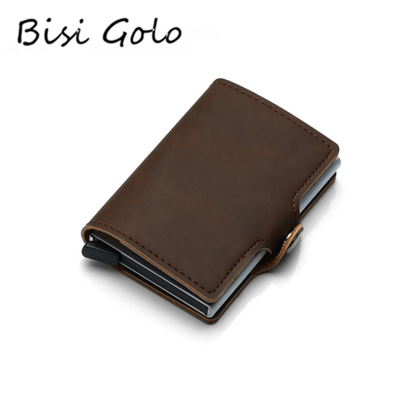 

BISI GORO 2019 PU Leather Credit Card Holder Card Case Women and Men RFID Wallets Hasp Vintage Business ID Holder Single Box