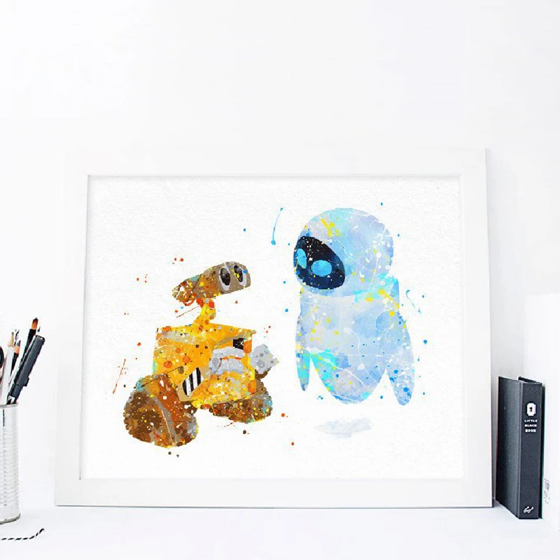 Wall-E And EVE Watercolor Print