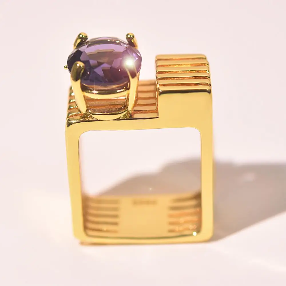 Винтажное женское обещание на помолвку кольца для женщин лиловые кристаллы циркония кольца из желтого золота уникальный стиль Свадебные украшения