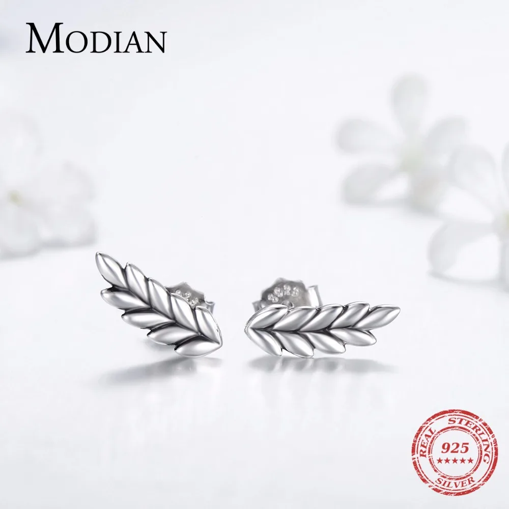Modian 100% реальные 925 стерлингового серебра в форме листа простой сверкающие серьги
