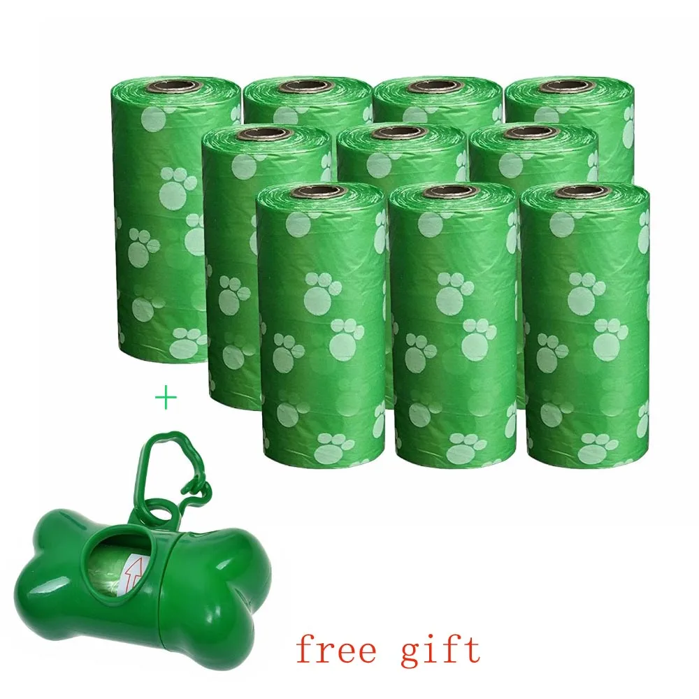 10 Rolls=150pcs Degradable Pet Dog Waste Poop Bag + FREE Bone Dispenser