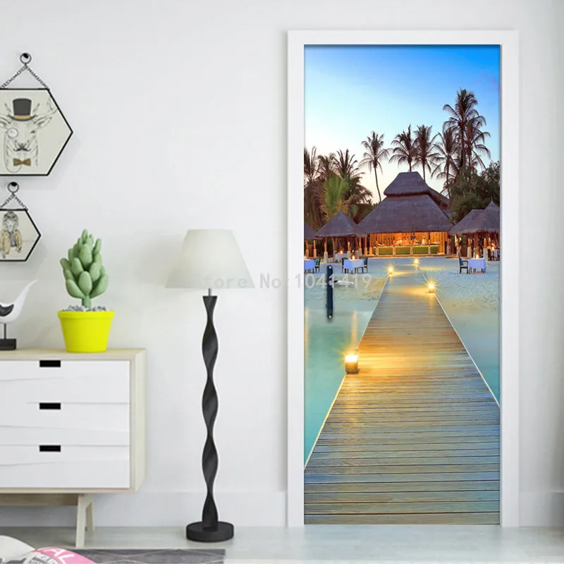 Фото обои на заказ 3D настенная роспись приморский пляж пейзаж дверь Фреска Наклейка гостиная ресторан креативный Декор обои