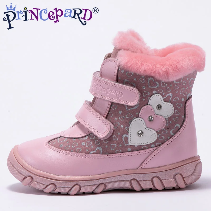 Princepard/ натуральная меховая обувь из натуральной кожи для девочек, размер 22-28, розовая Зимняя ортопедическая обувь для детей - Цвет: pink