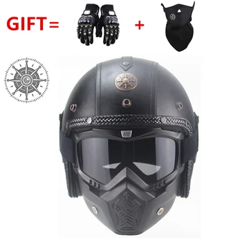

Free shipping PU Leather Helmets 3/4 Motorcycle Chopper Bike helmet vintage motorcycle helmet