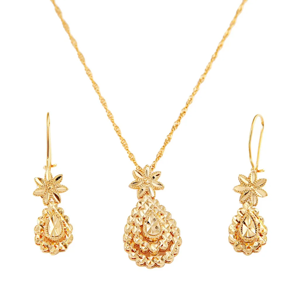 Цветок Африка Дубай ювелирные наборы невесты 24 K золотого цвета ожерелье серьги подвеска украшения подарки