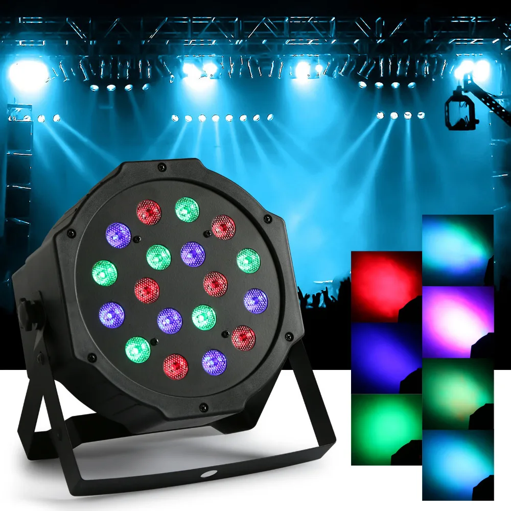 

8pcs 18X3W LED PAR64 54W Slim Par Can DMX Flat Par Light RGB Color Lighting Projector Party DJ Light