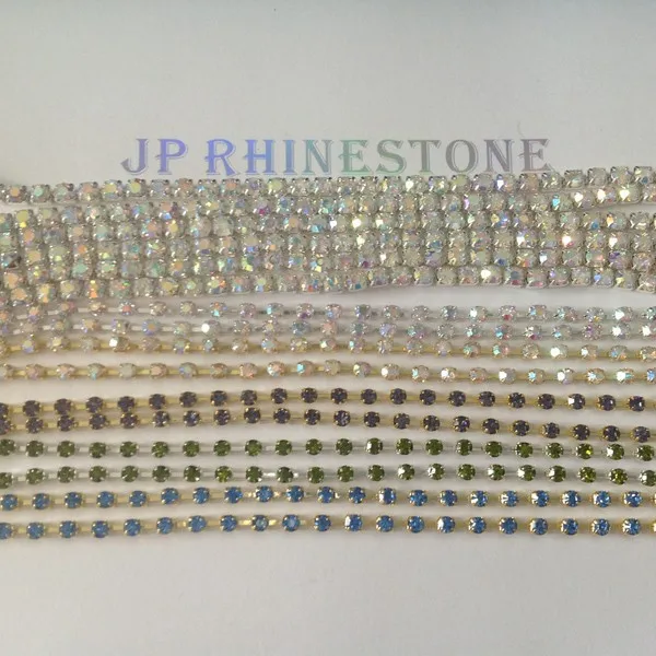 

metal cup chain rhinestone trimming size ss12 3mm gold stone crystal ab 10 yards each lot ,super shiny for women accessory
