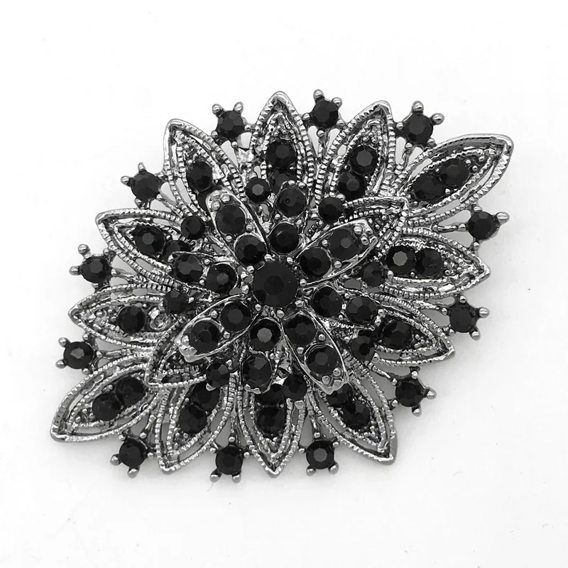

2 Inch Vintage Style Black Plated and Black Rhinstone Crystal Diamante Brooch